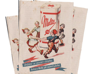 Káva v dobách socialismu Logo Melty se moc nezměnilo